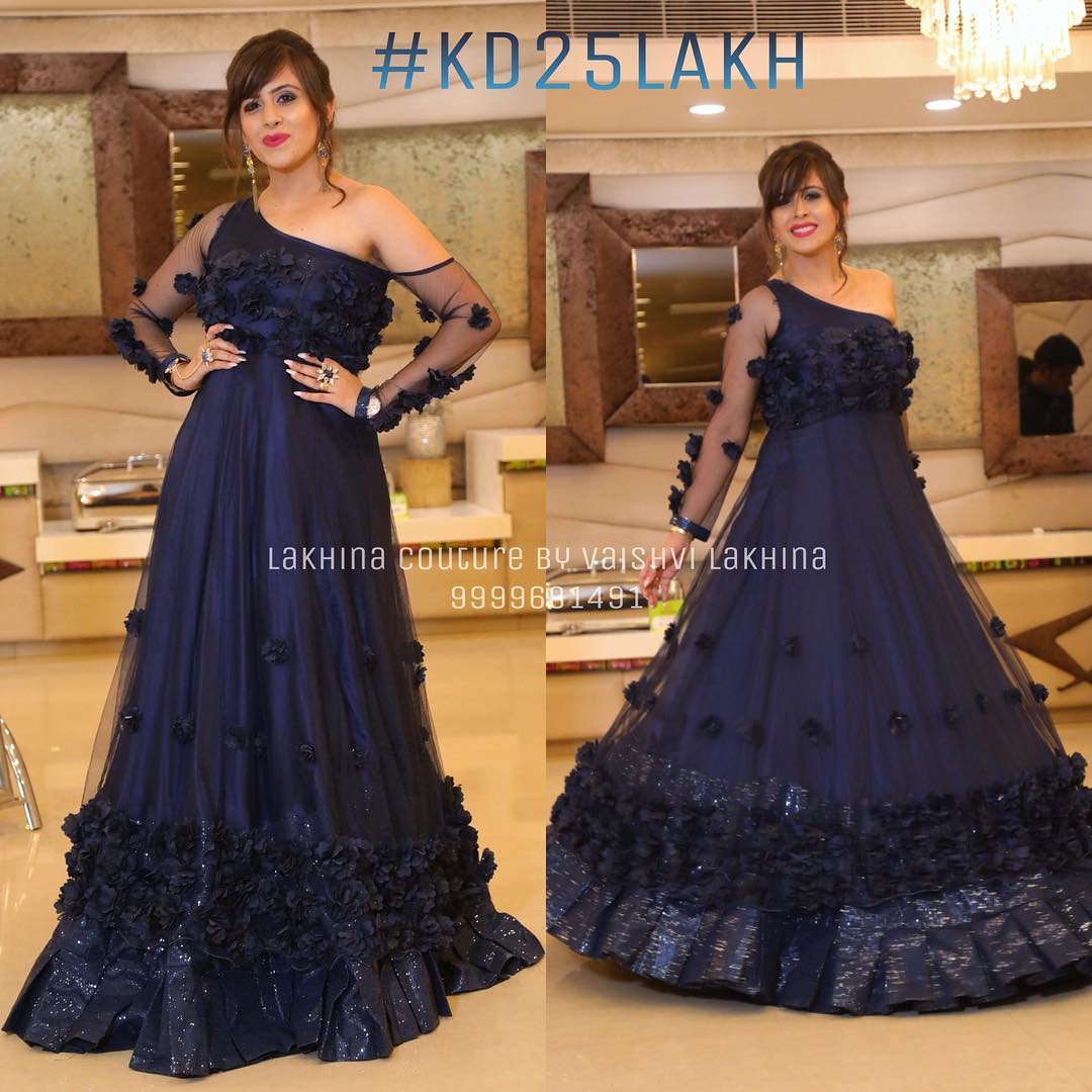 Navy Blue Floral Gown