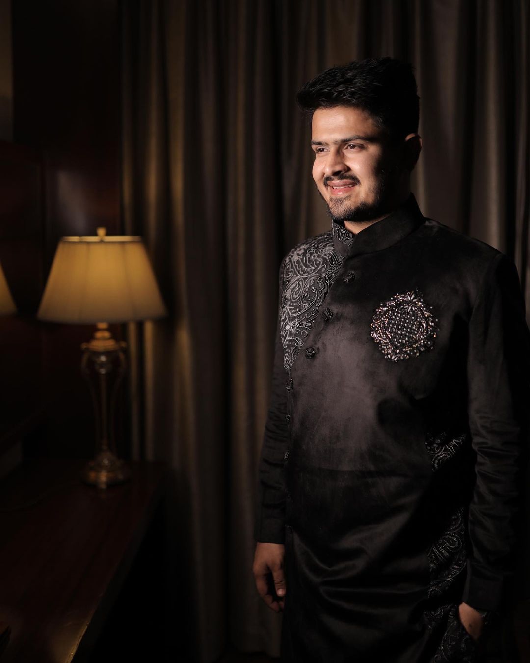 Menswear Black Embroidered Indo Western