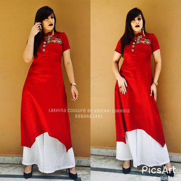 Maroon Emboidered Kurta