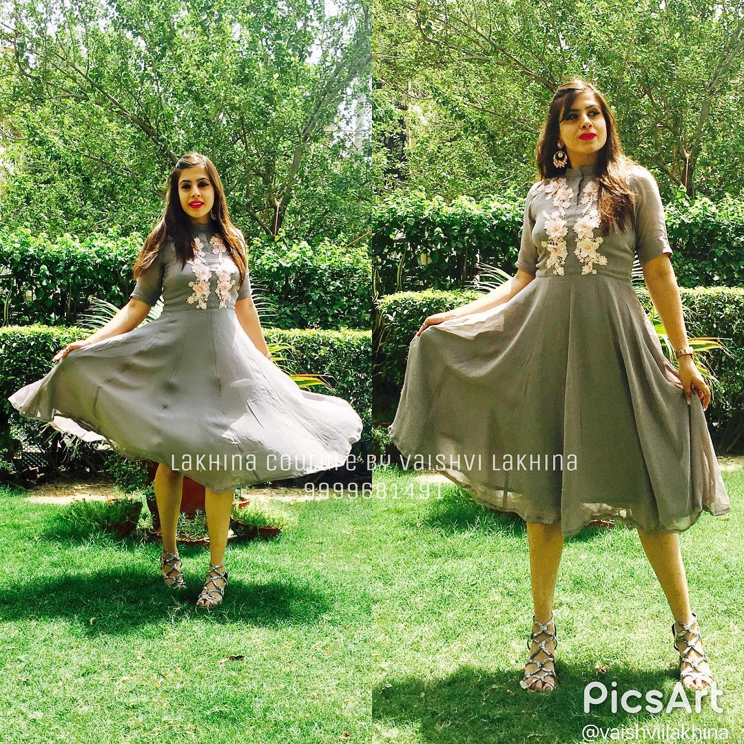 Grey Embroidered Midi