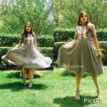 Grey Embroidered Midi