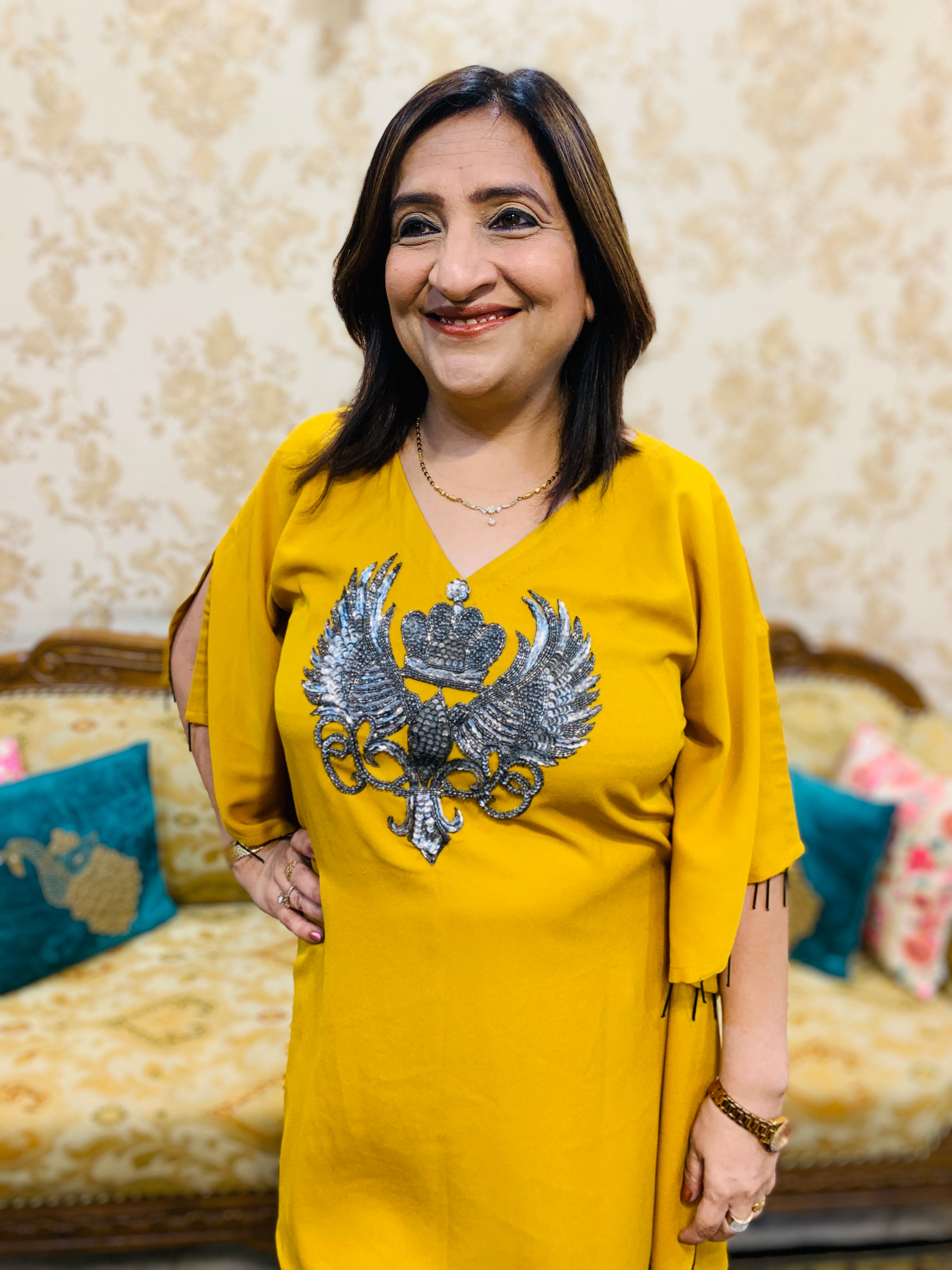 Yellow Embroidered Kaftaan