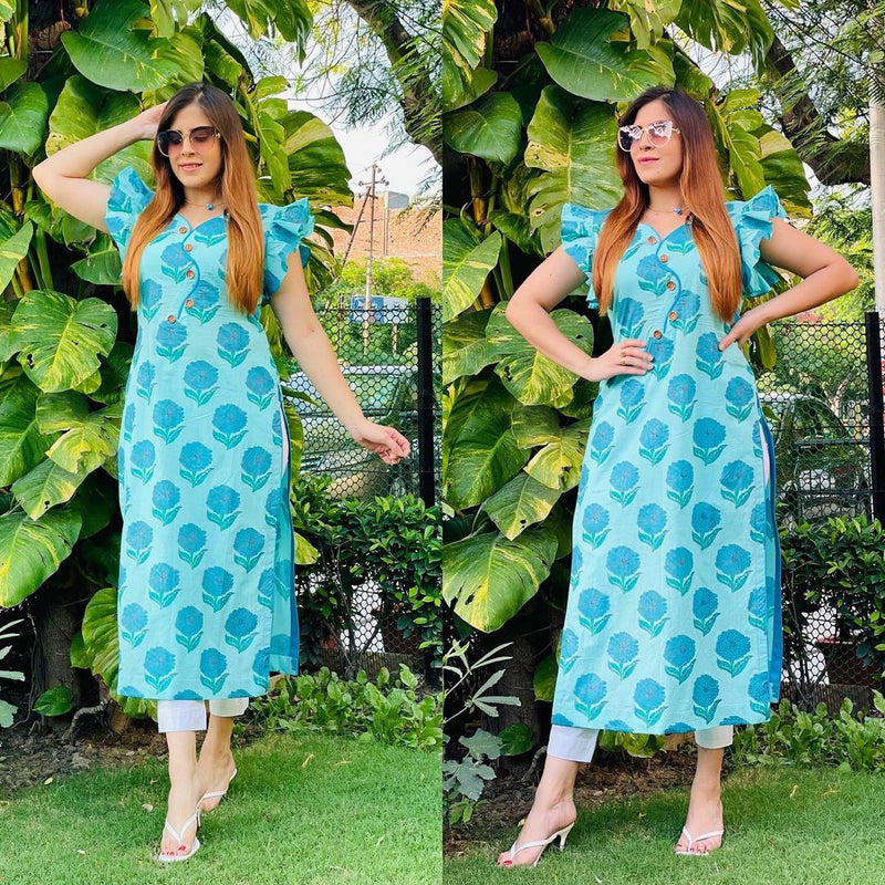 Sky Blue Cotton Kurti