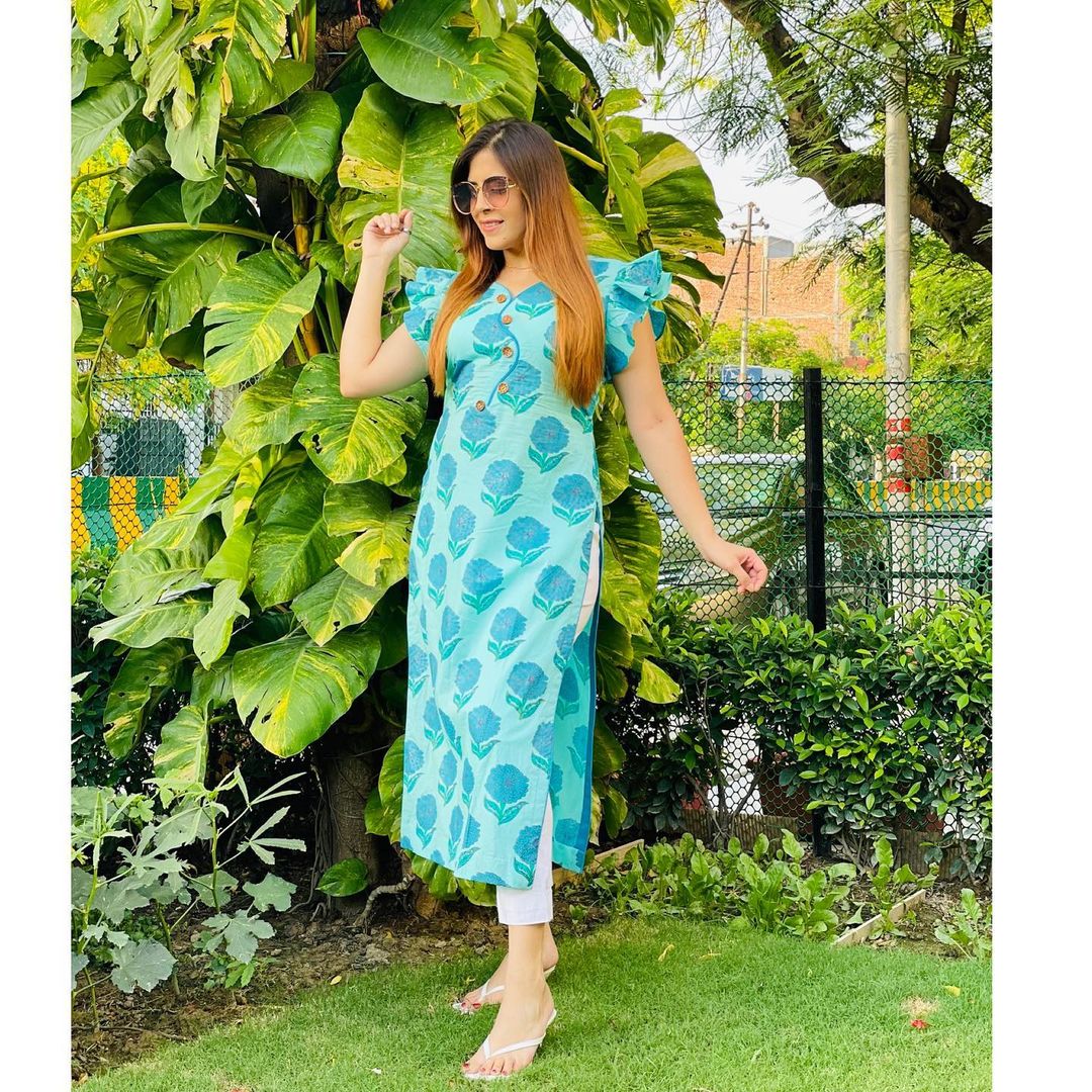 Sky Blue Cotton Kurti