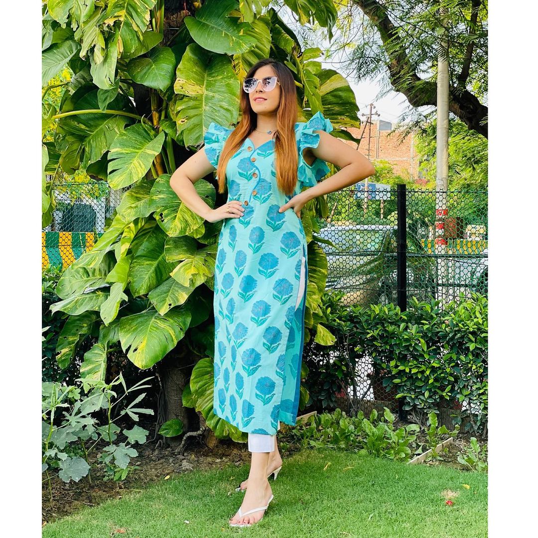 Sky Blue Cotton Kurti