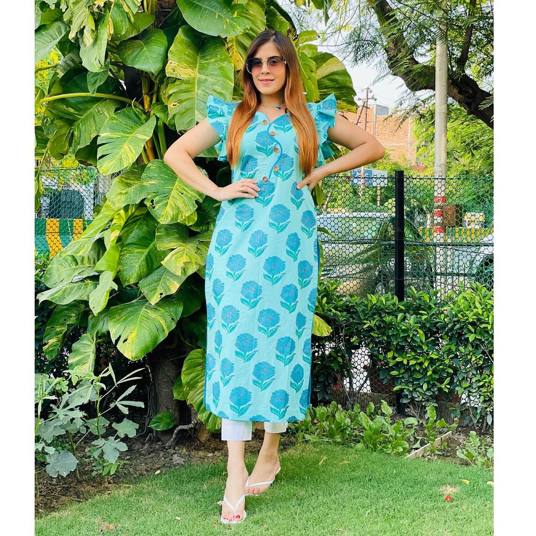 Sky Blue Cotton Kurti