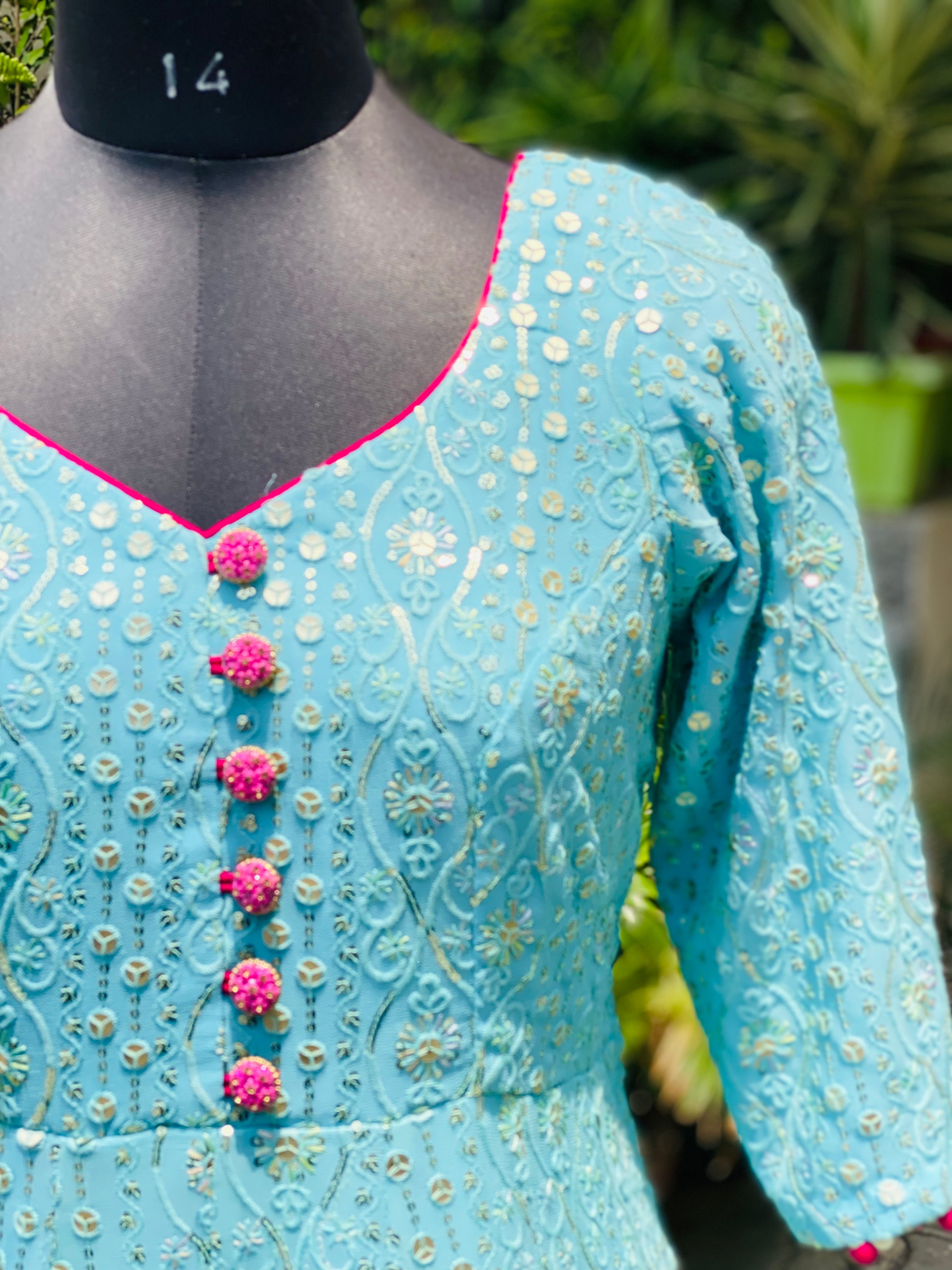 Sky Blue Chikankari Anarkali