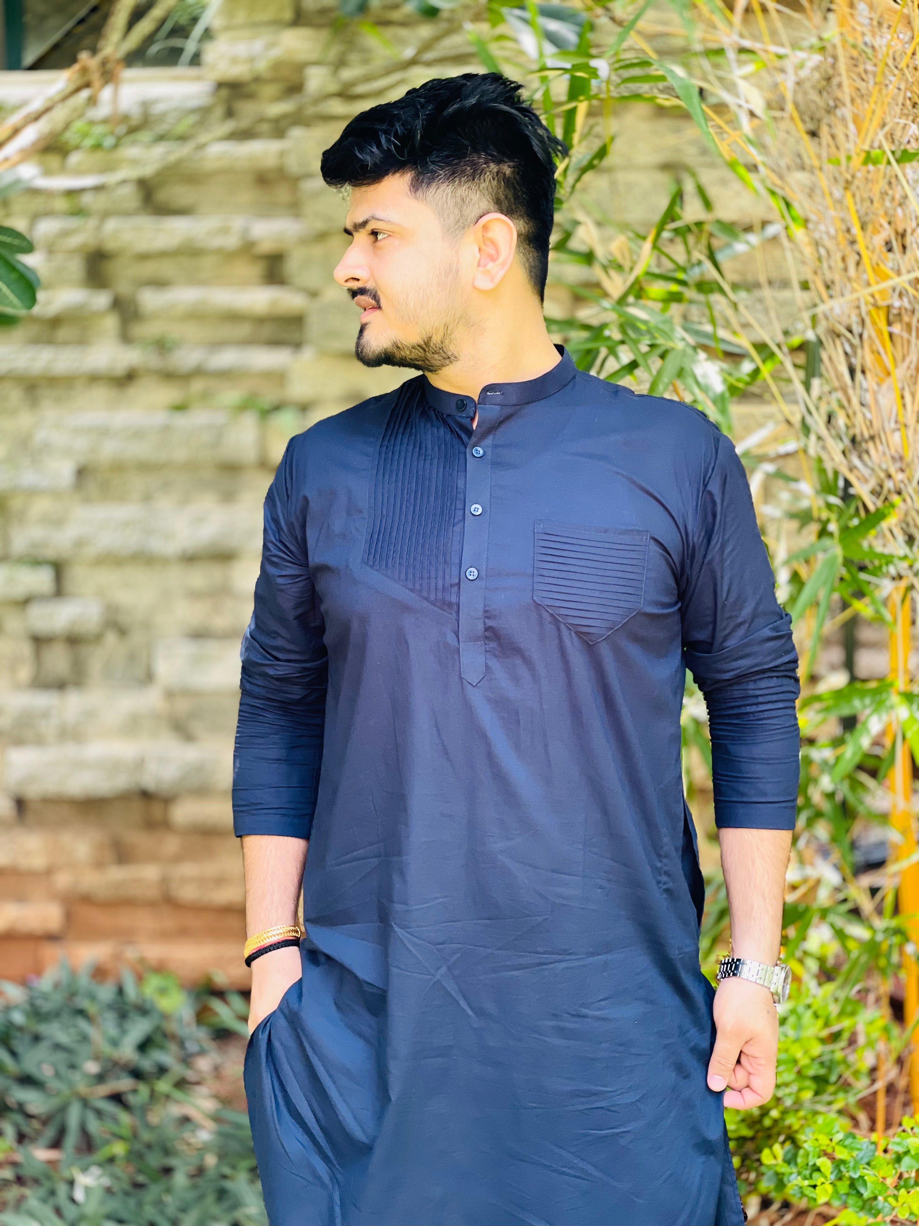 Menswear Navy Blue Kurta Set