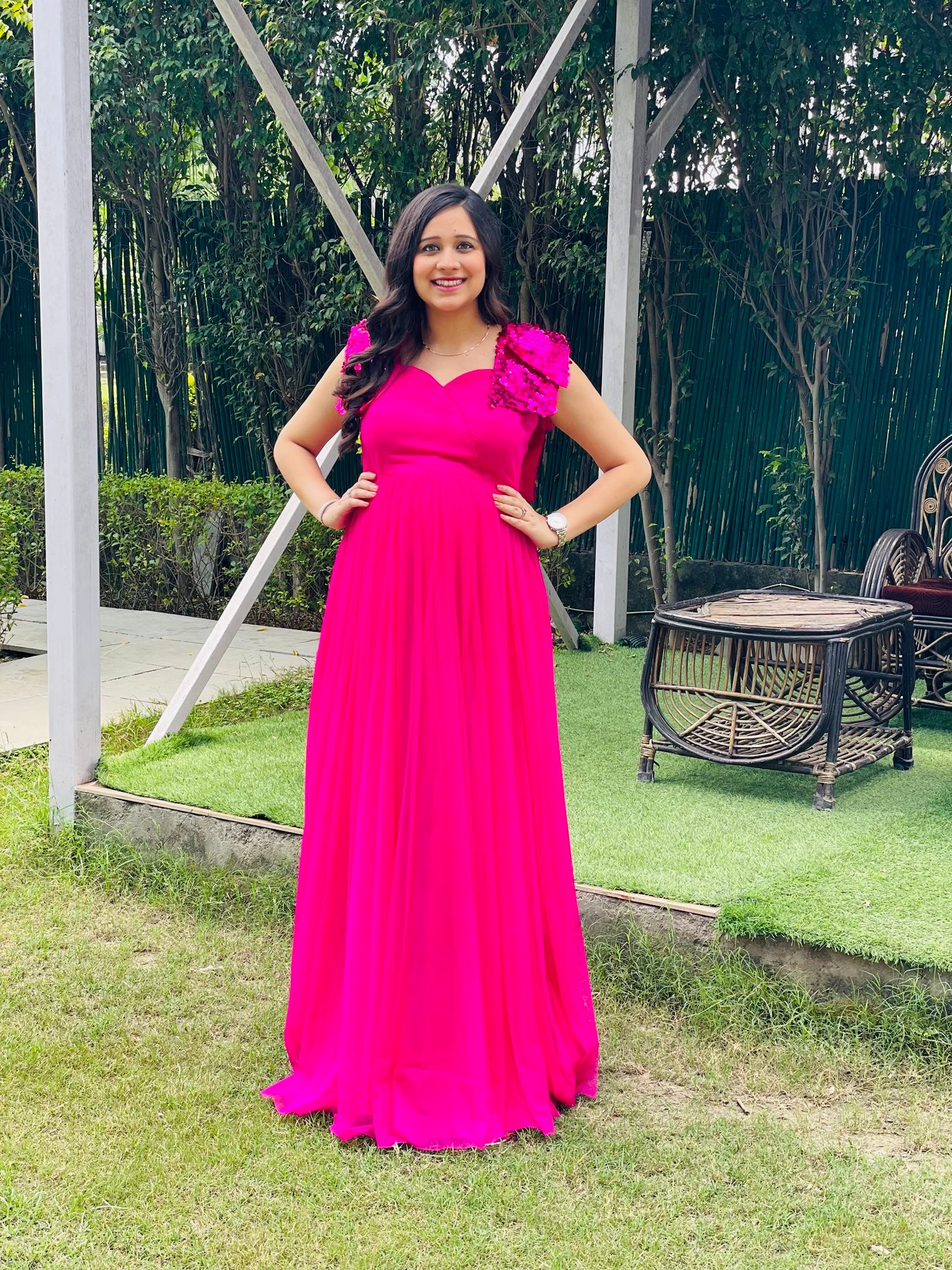 Hot Pink Net Gown
