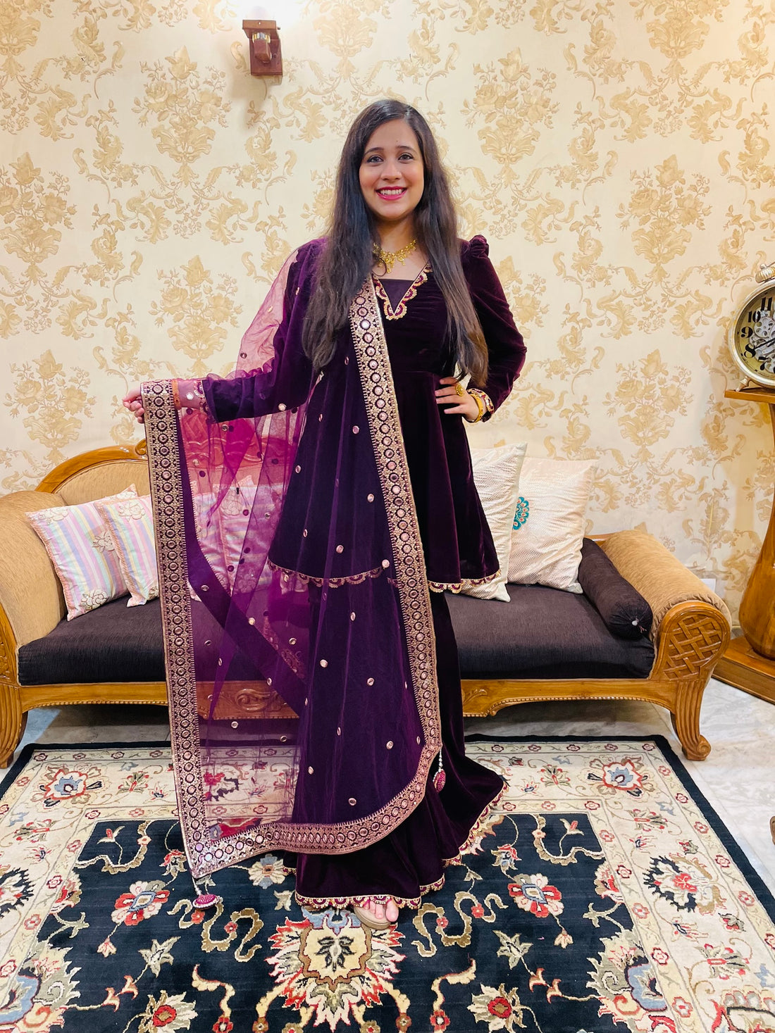 Wine Peplum & Garara Suit