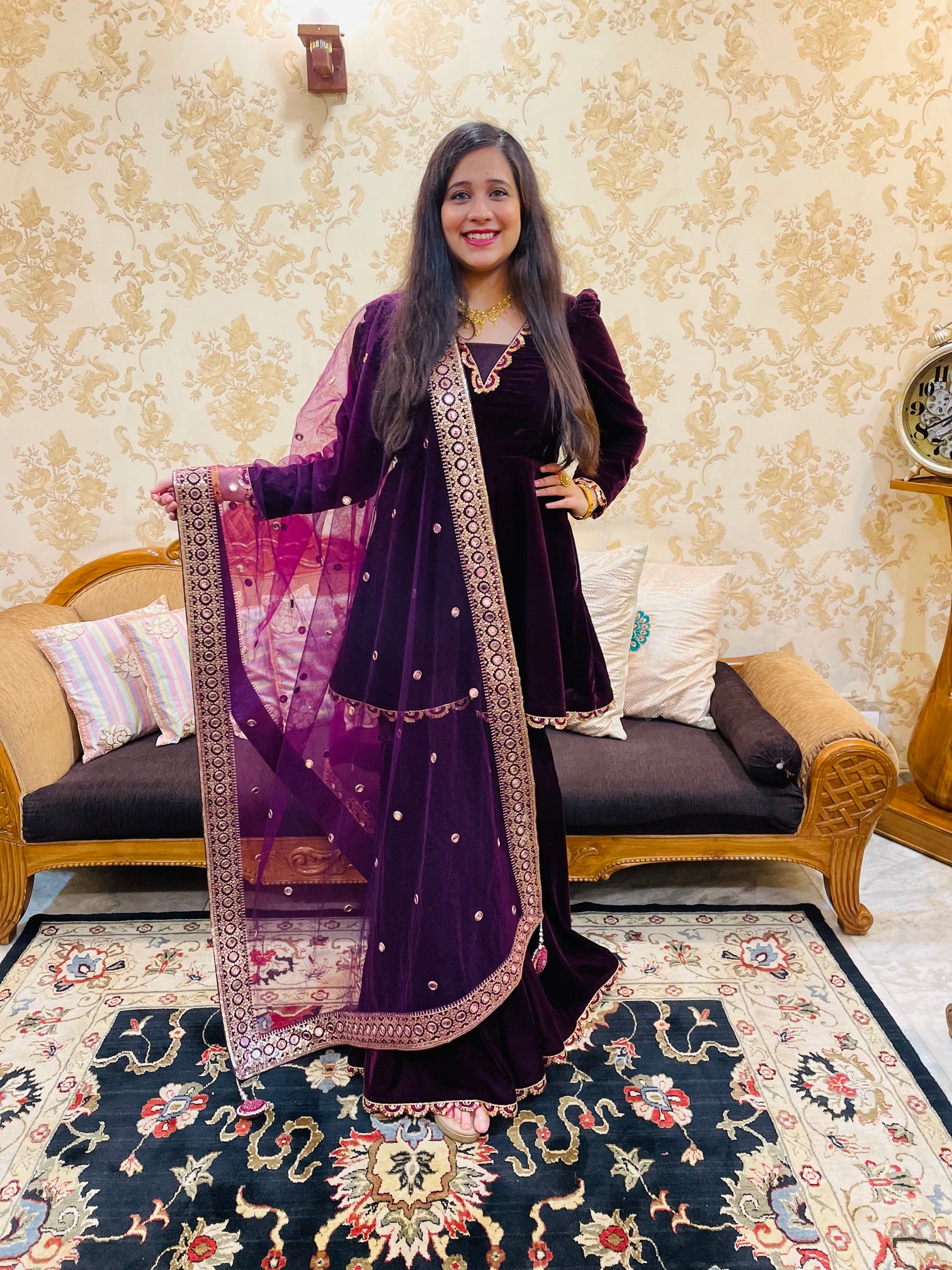 Wine Peplum & Garara Suit