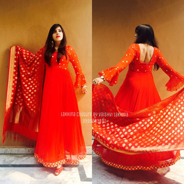 Pure Red Anarkali