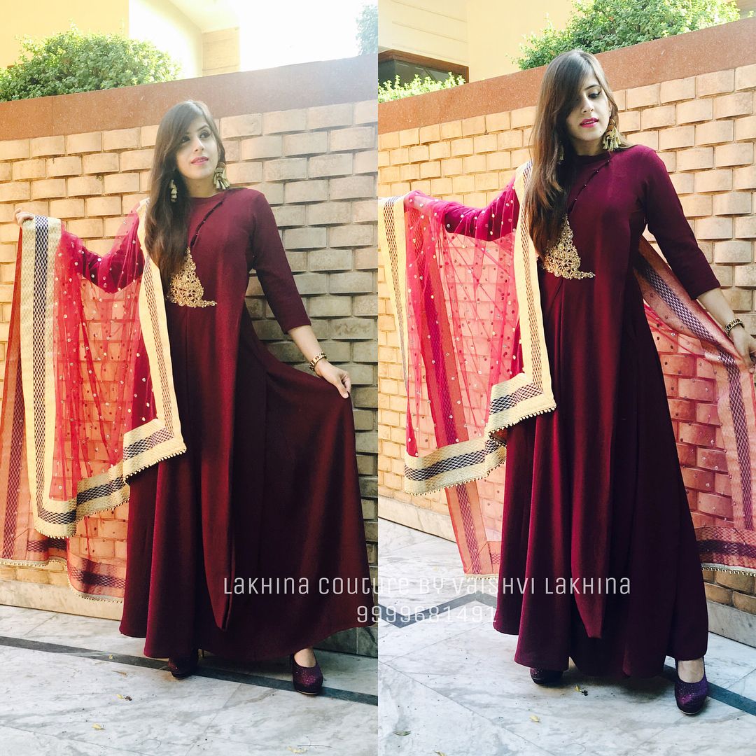 Maroon Net Dupatta