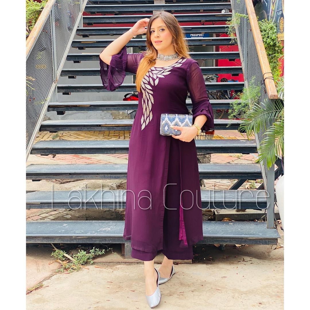 Purple Georgette Suit