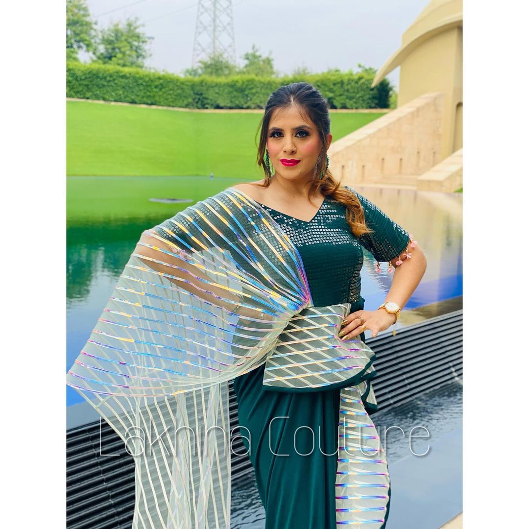 Bottle Green Drape Saree