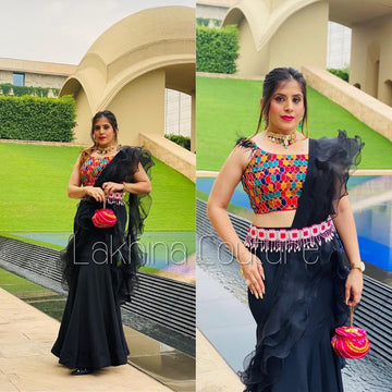 Black Cocktail Saree With Belt