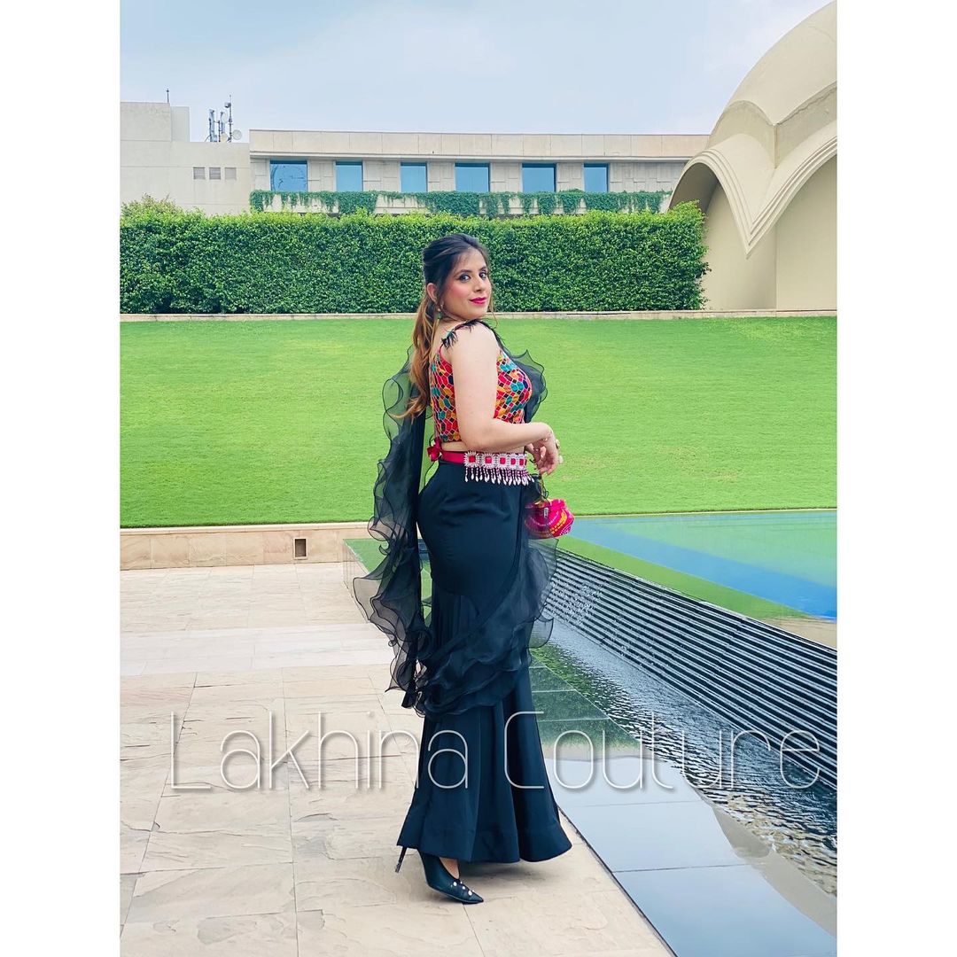 Black Cocktail Saree With Belt