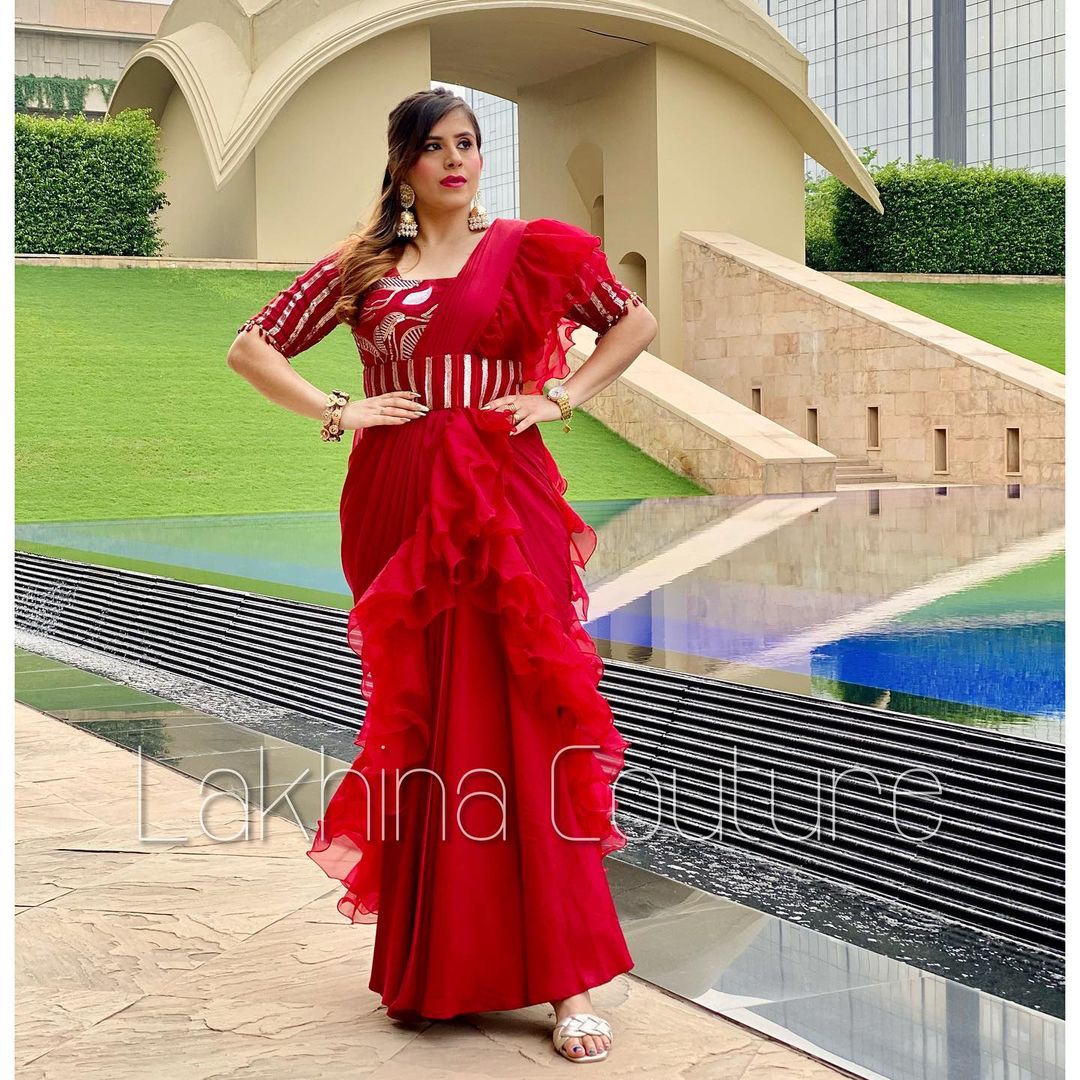 Maroon Drape Saree