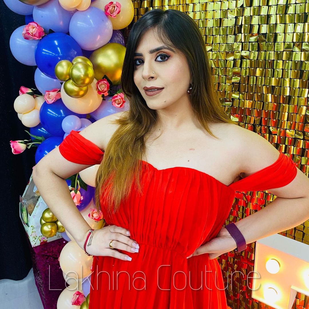 Red Georgette Trail Gown