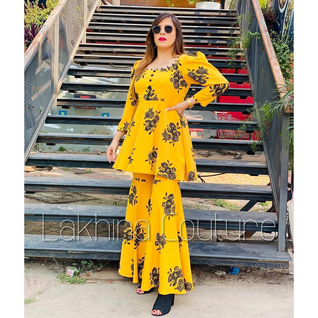 Yellow floral Garara Suit