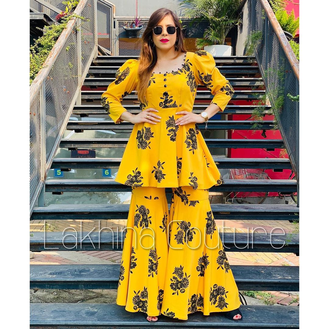 Yellow floral Garara Suit