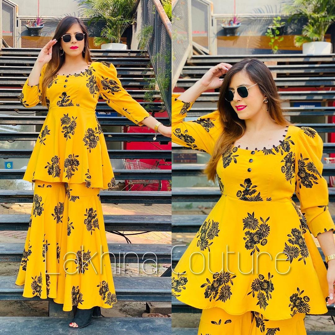 Yellow floral Garara Suit