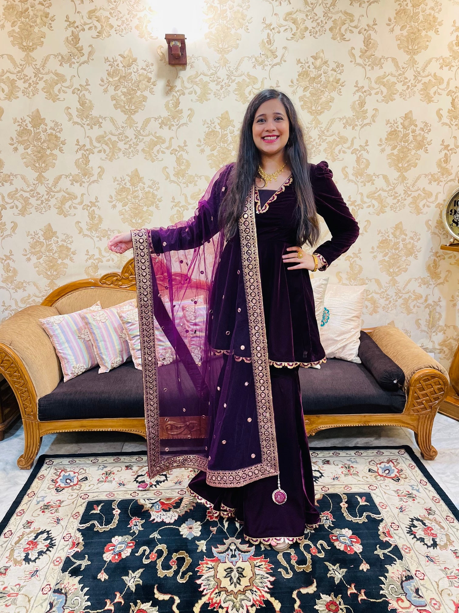 Wine Peplum & Garara Suit