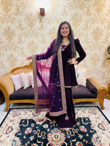 Wine Peplum & Garara Suit