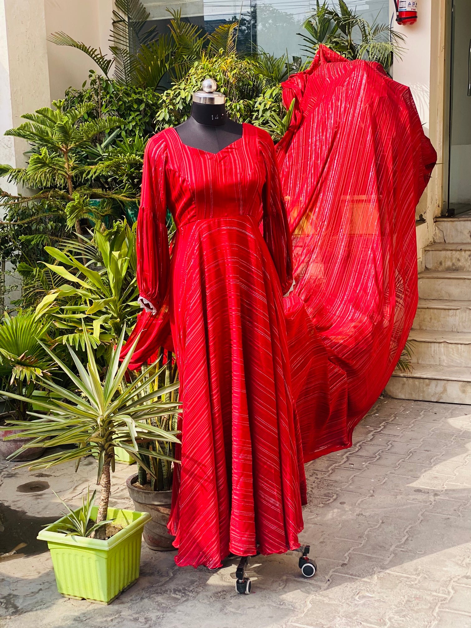 Red Georgette Trail Gown