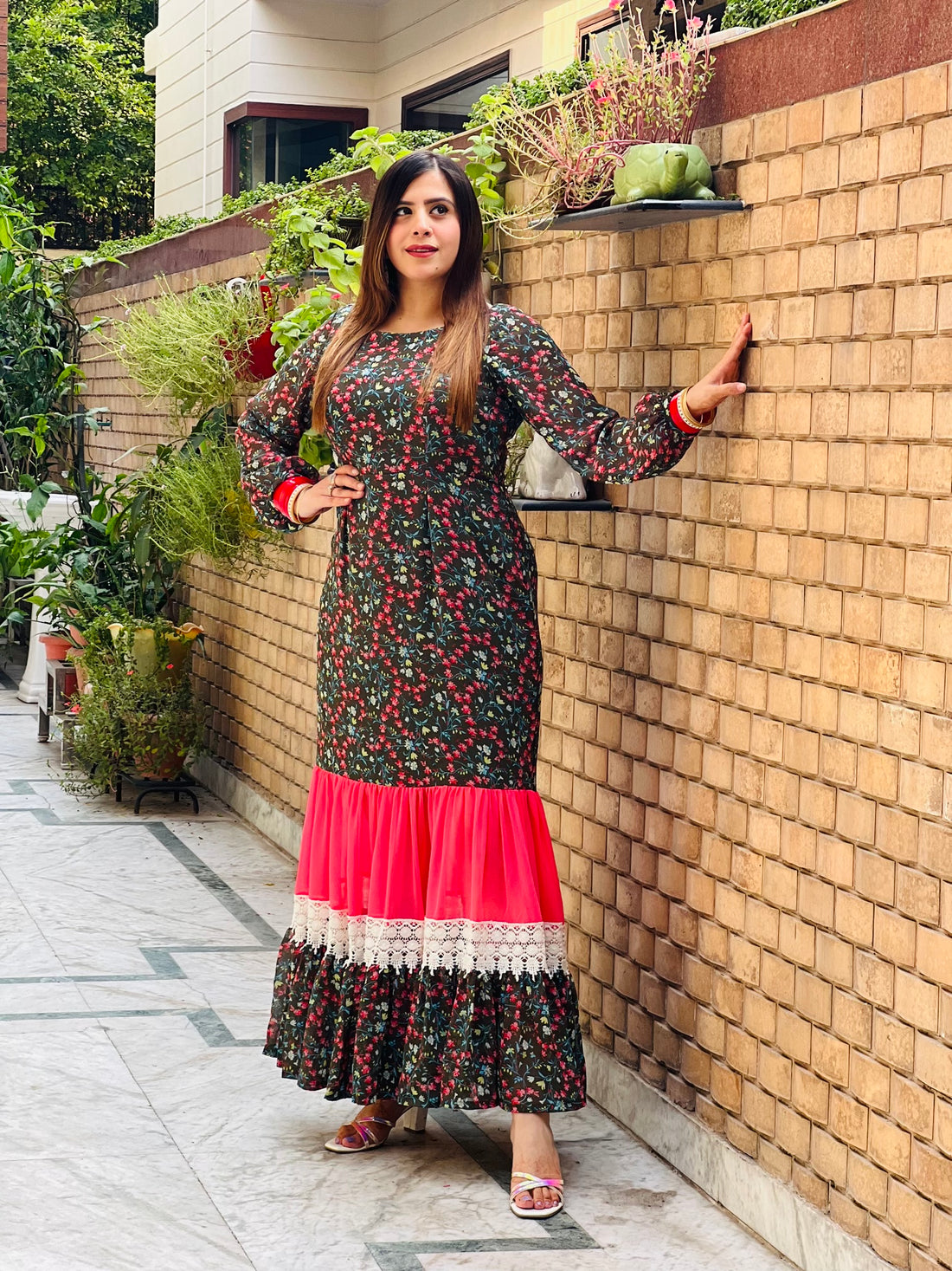 Olive Green Floral Maxi