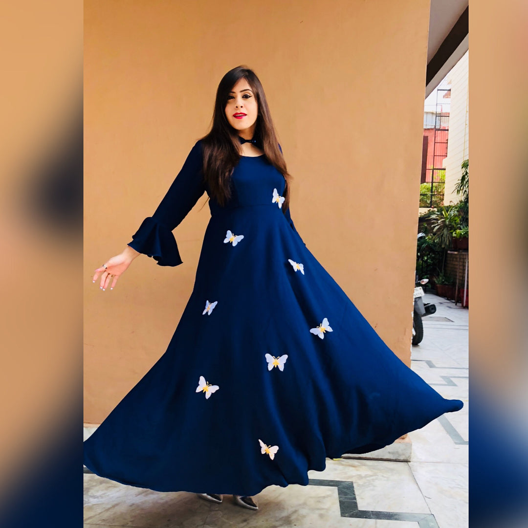 Navy Blue 3D Butterfly Maxi