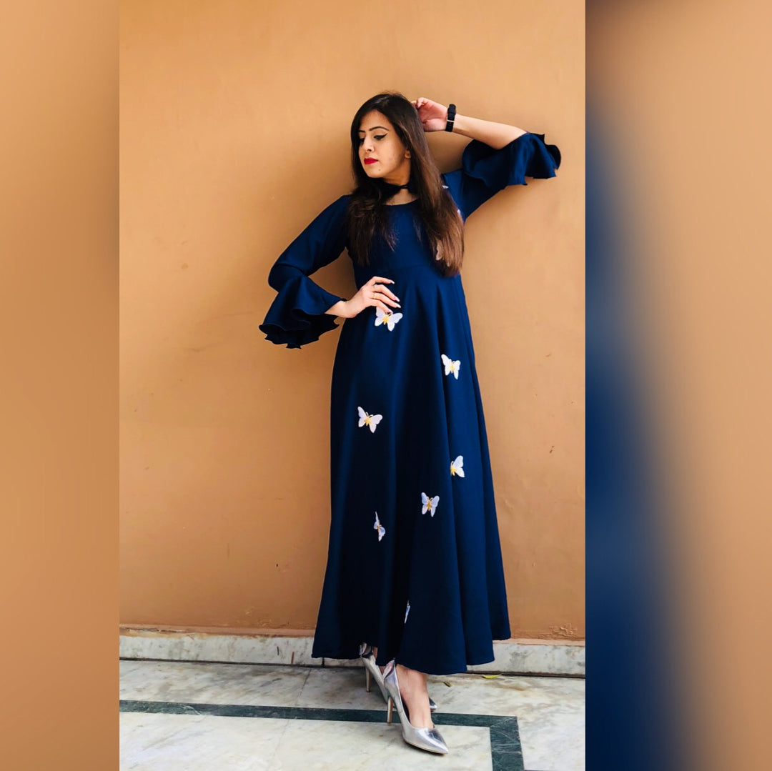 Navy Blue 3D Butterfly Maxi