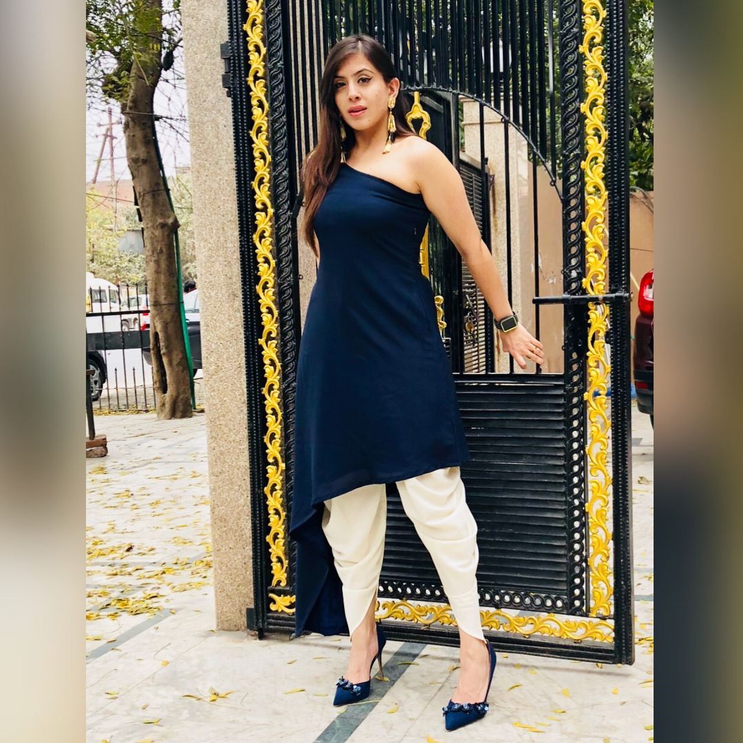 Navy Blue One Shoulder Kurti