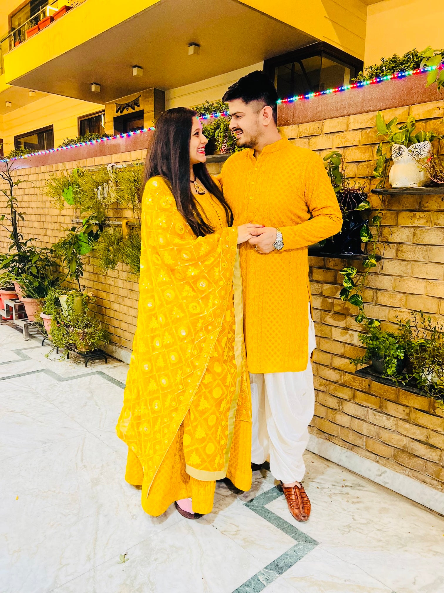 Menswear Yellow Chikankari Kurta with Dhoti