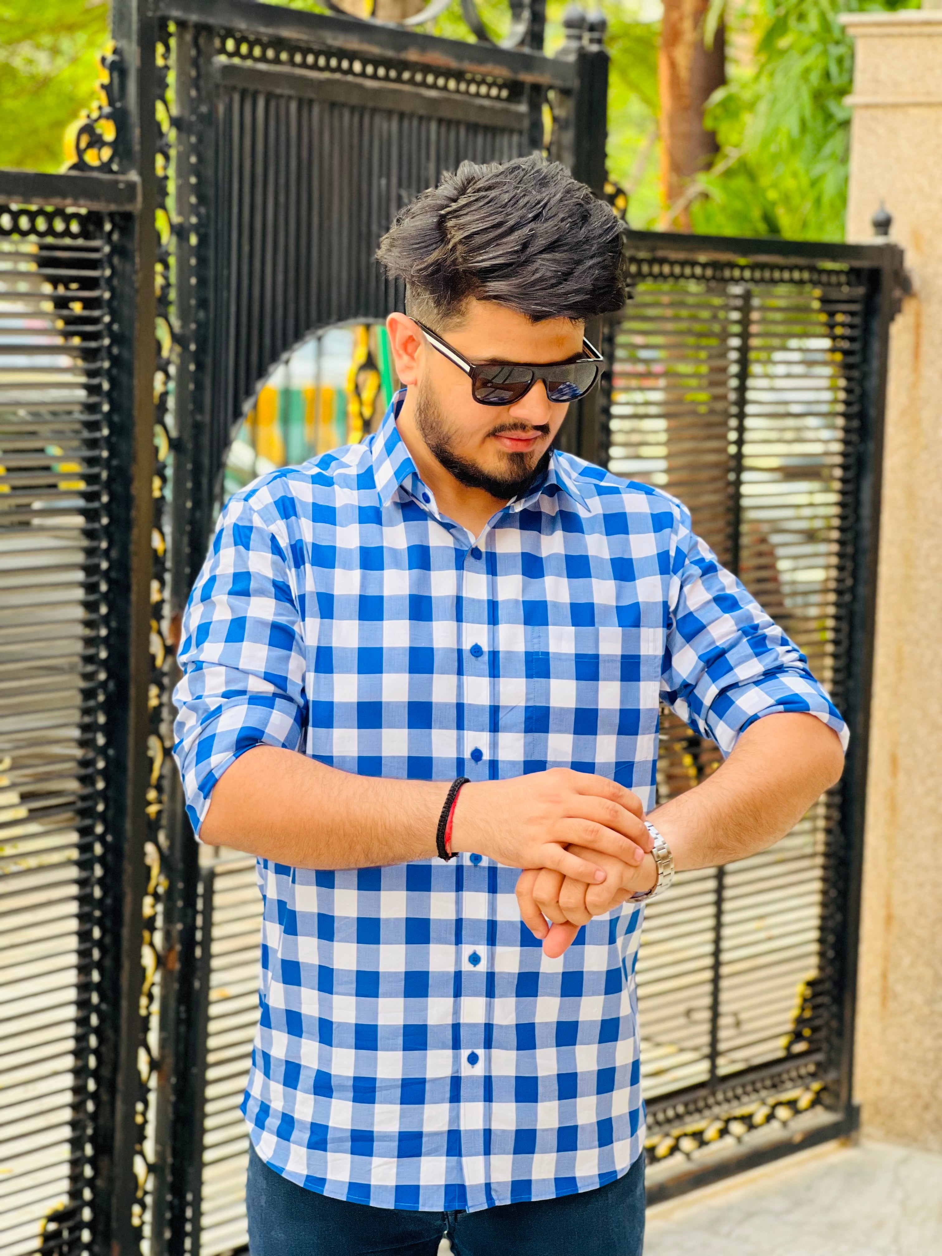 White & Blue Check Shirt