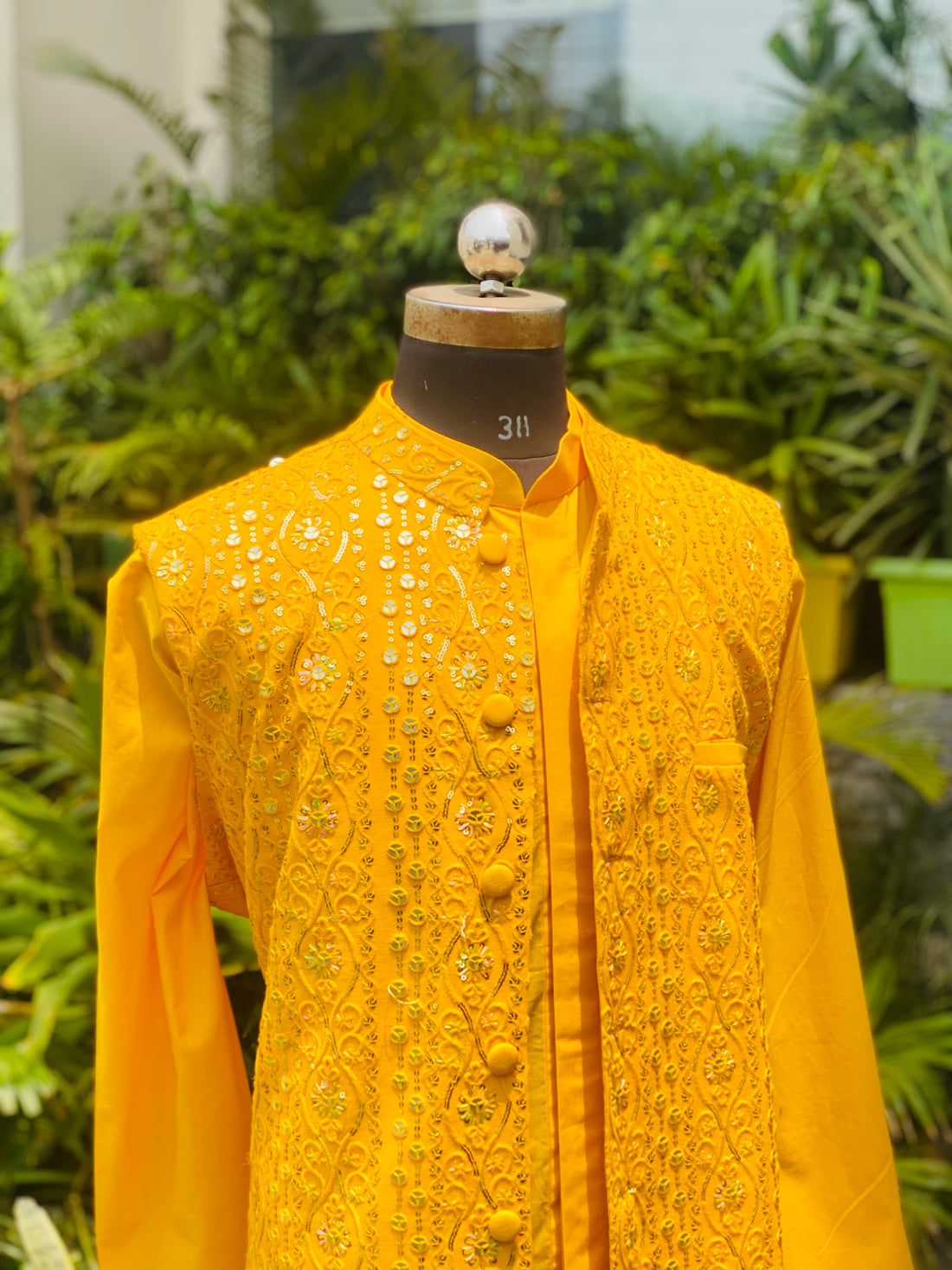 Menswear Yellow & White Kurta Set