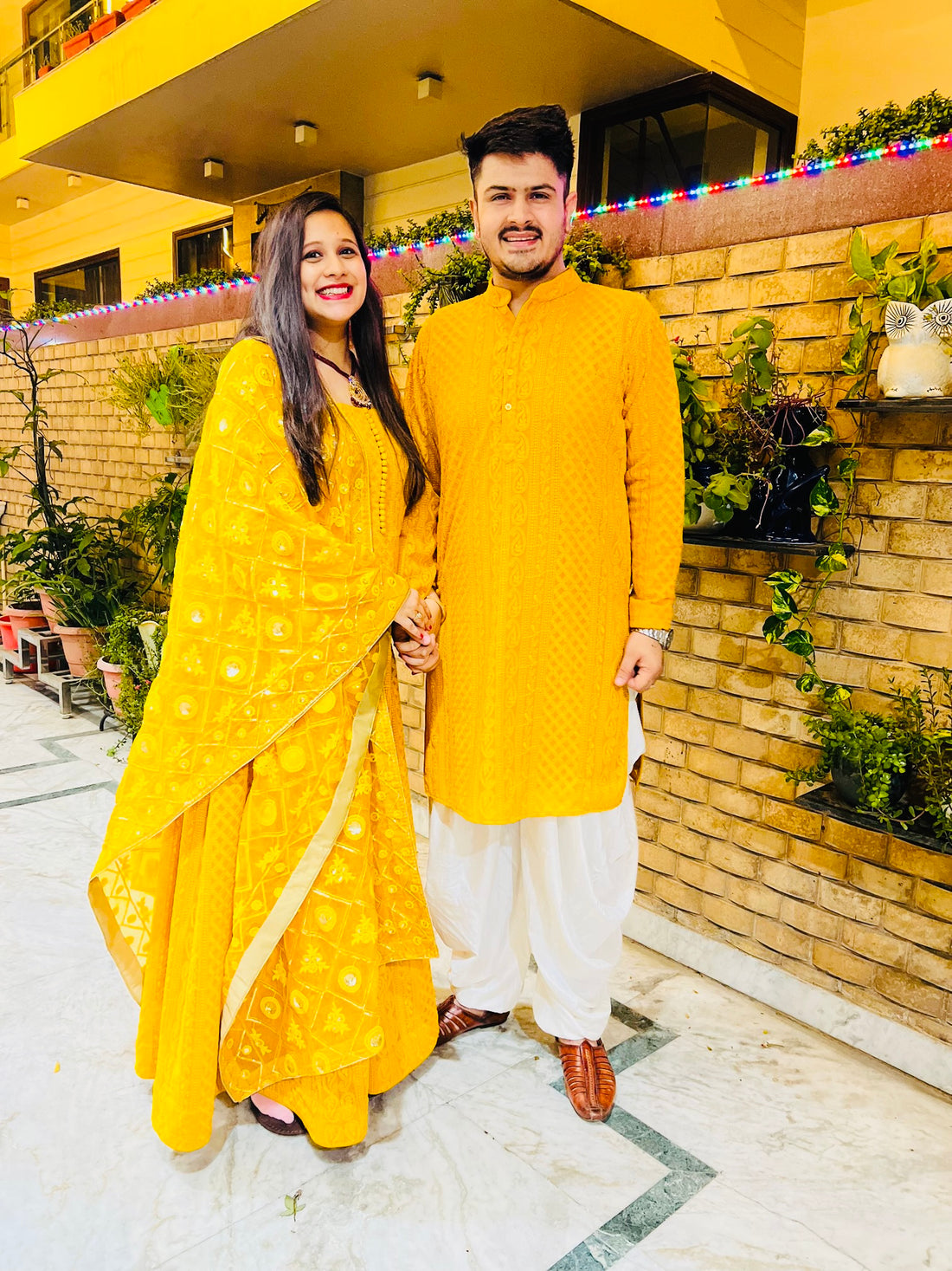 Menswear Yellow Chikankari Kurta with Dhoti