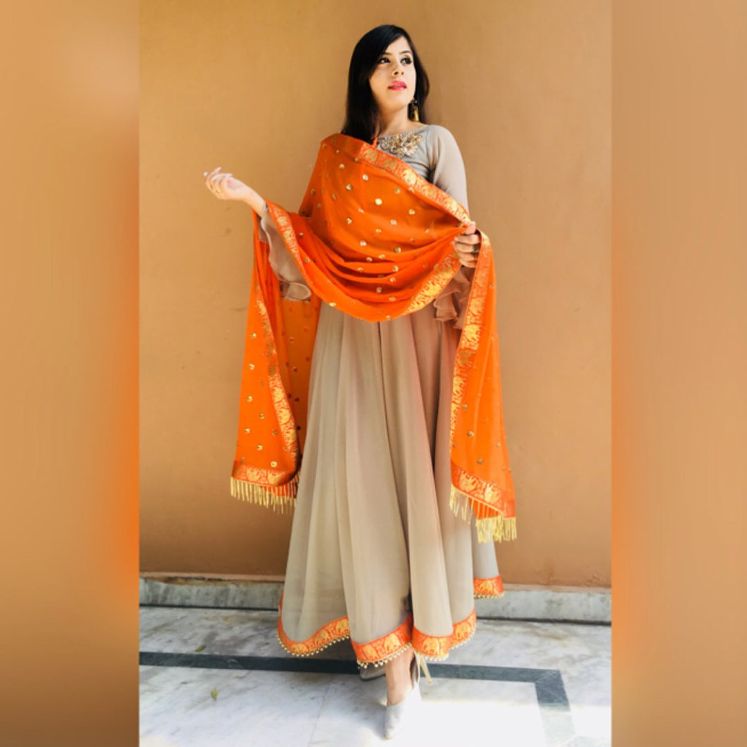 Grey Orange Anarkali – Lakhina Couture