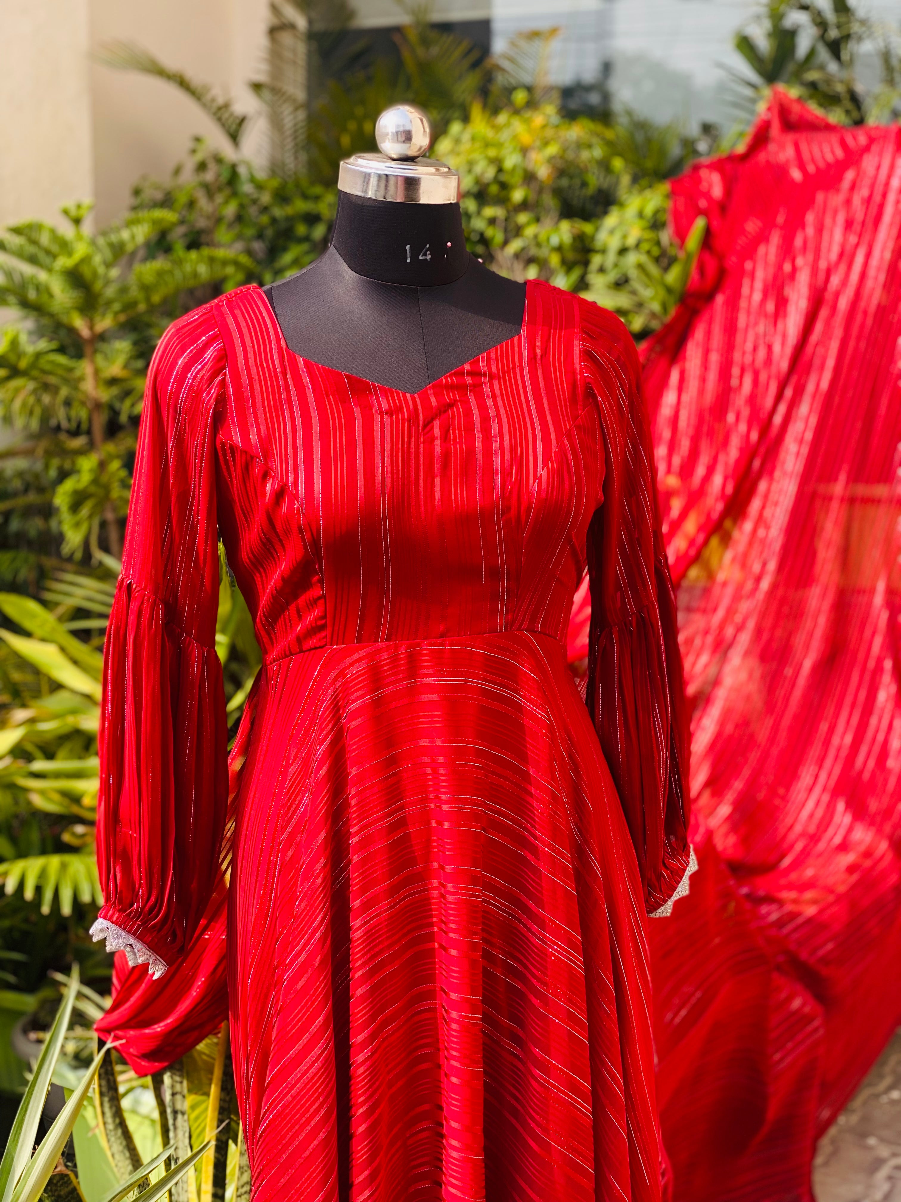 Red Georgette Trail Gown
