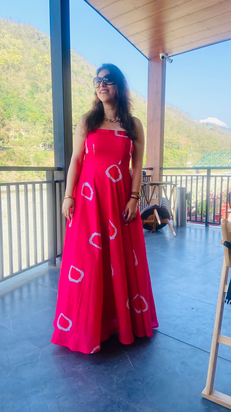 Pink Bandhani Cotton Maxi