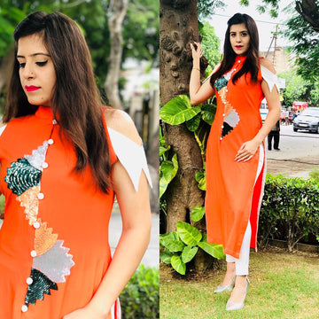 Saffron Embroidered Kurti