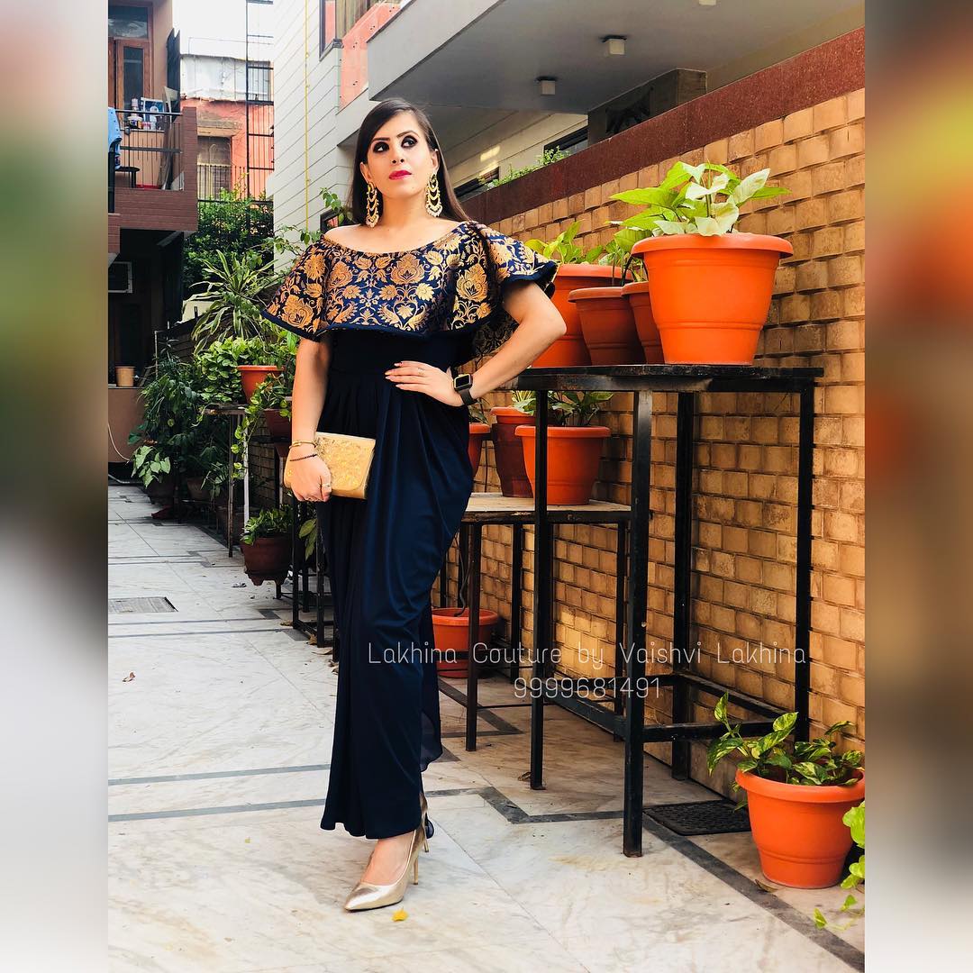 Banarasi Navy Blue Drape