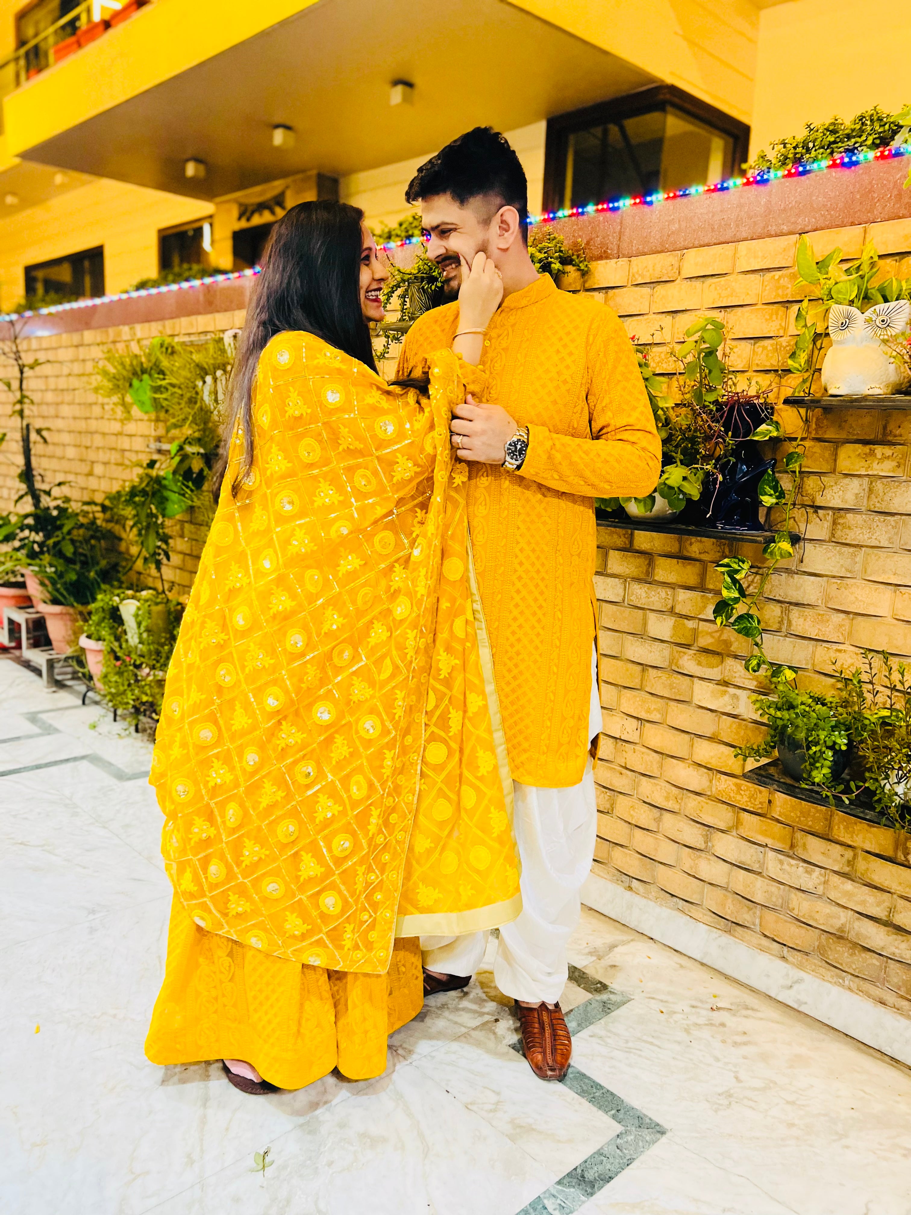 Menswear Yellow Chikankari Kurta with Dhoti