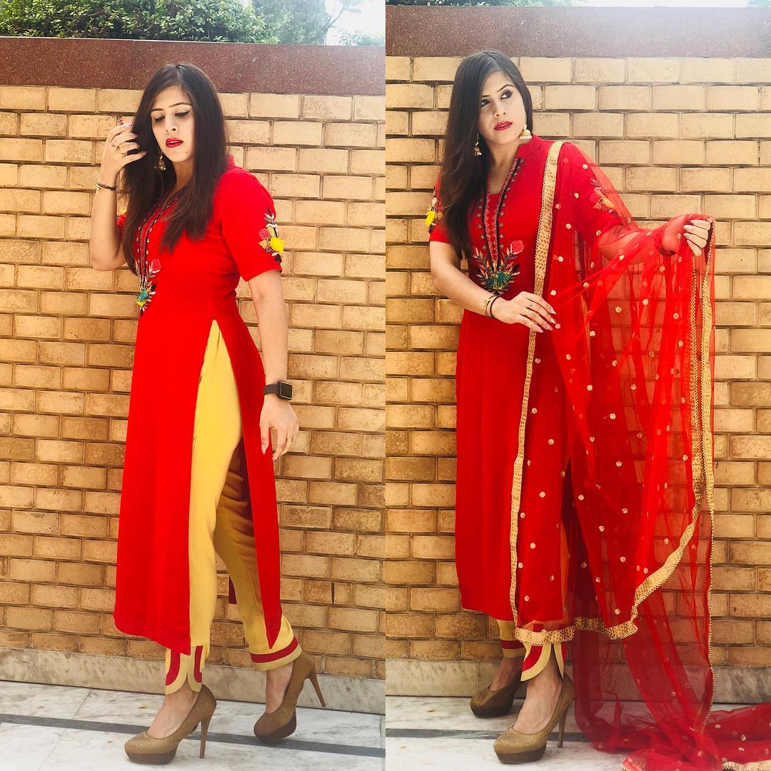 Red Net Dupatta