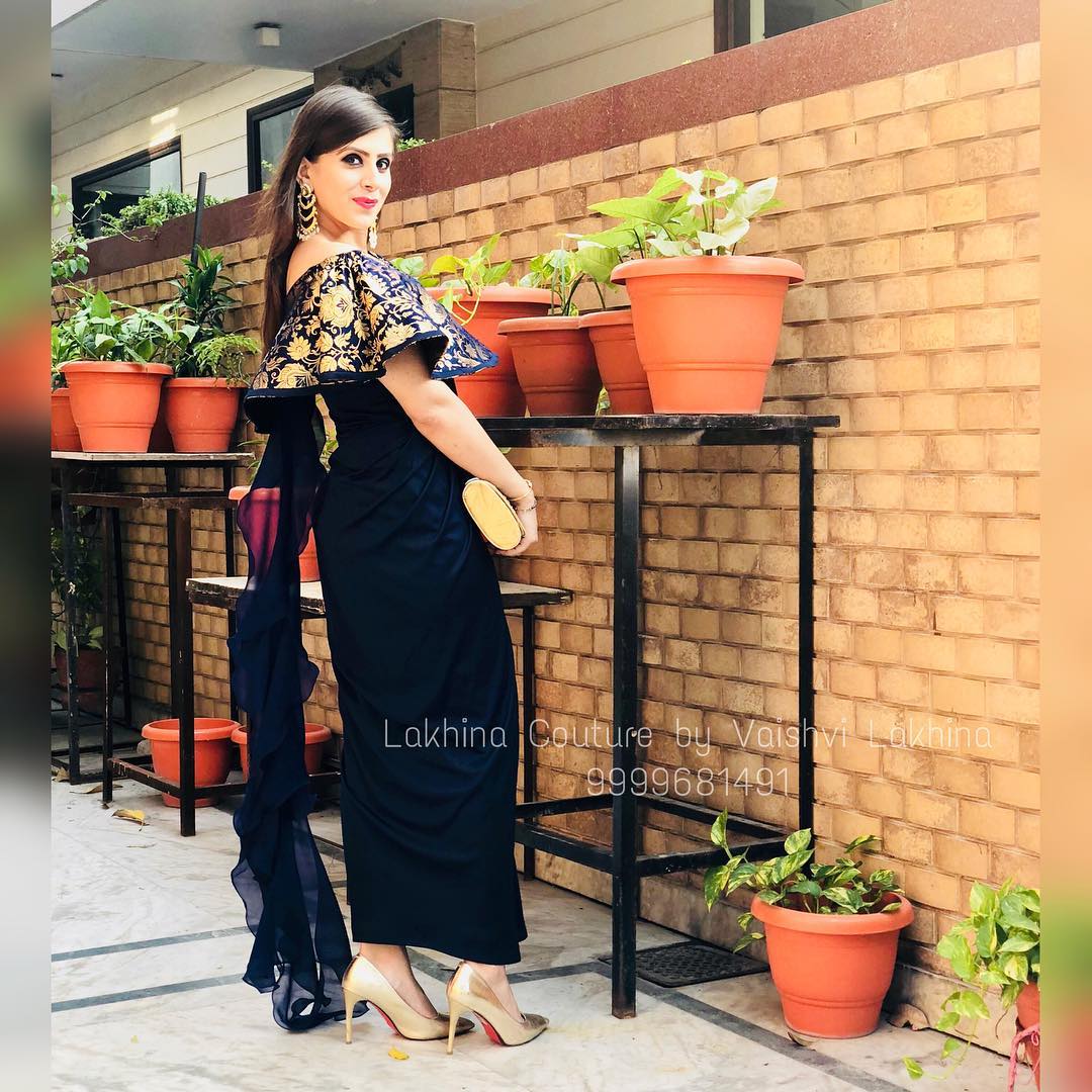 Banarasi Navy Blue Drape