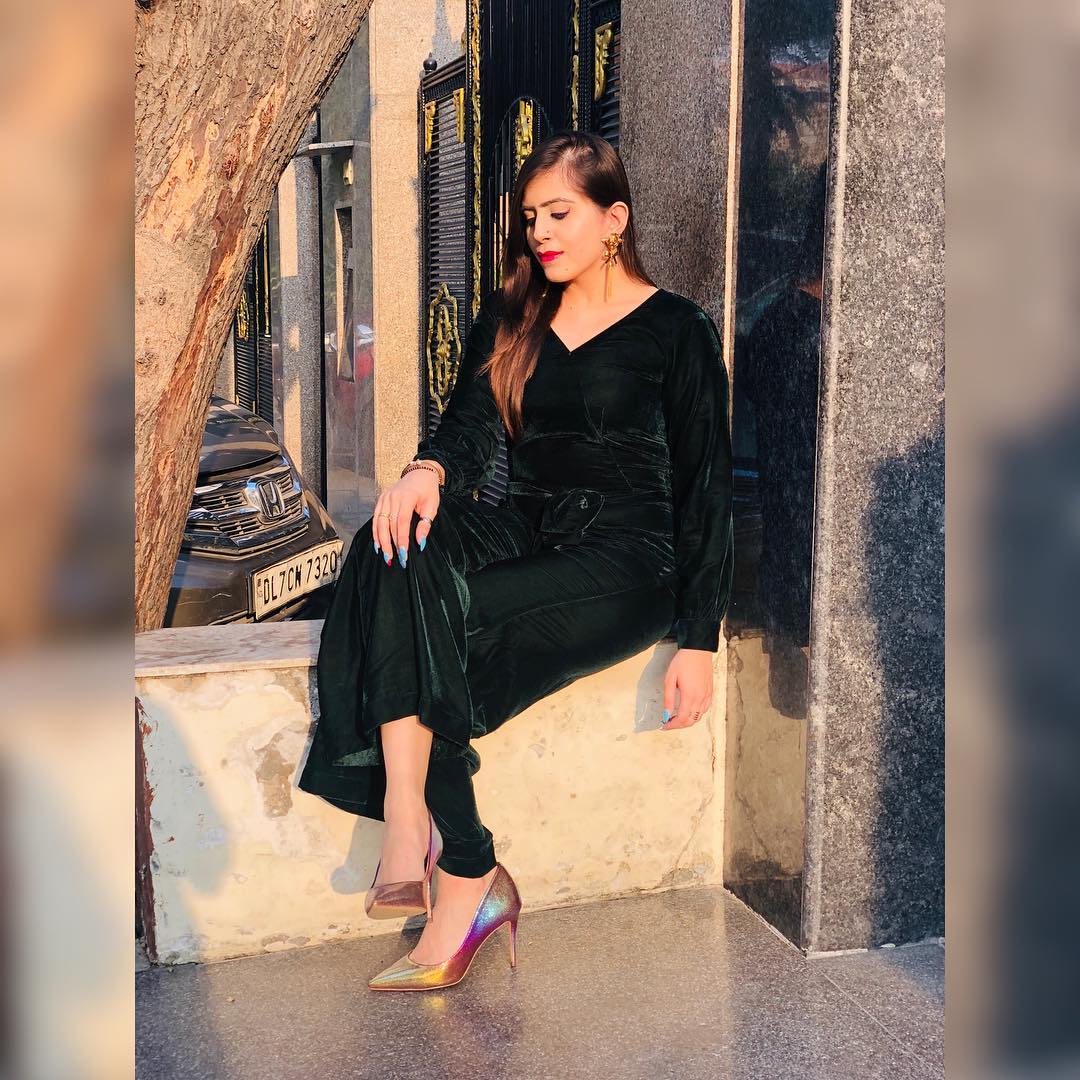 Bottle Green Velvet Jumpsuit