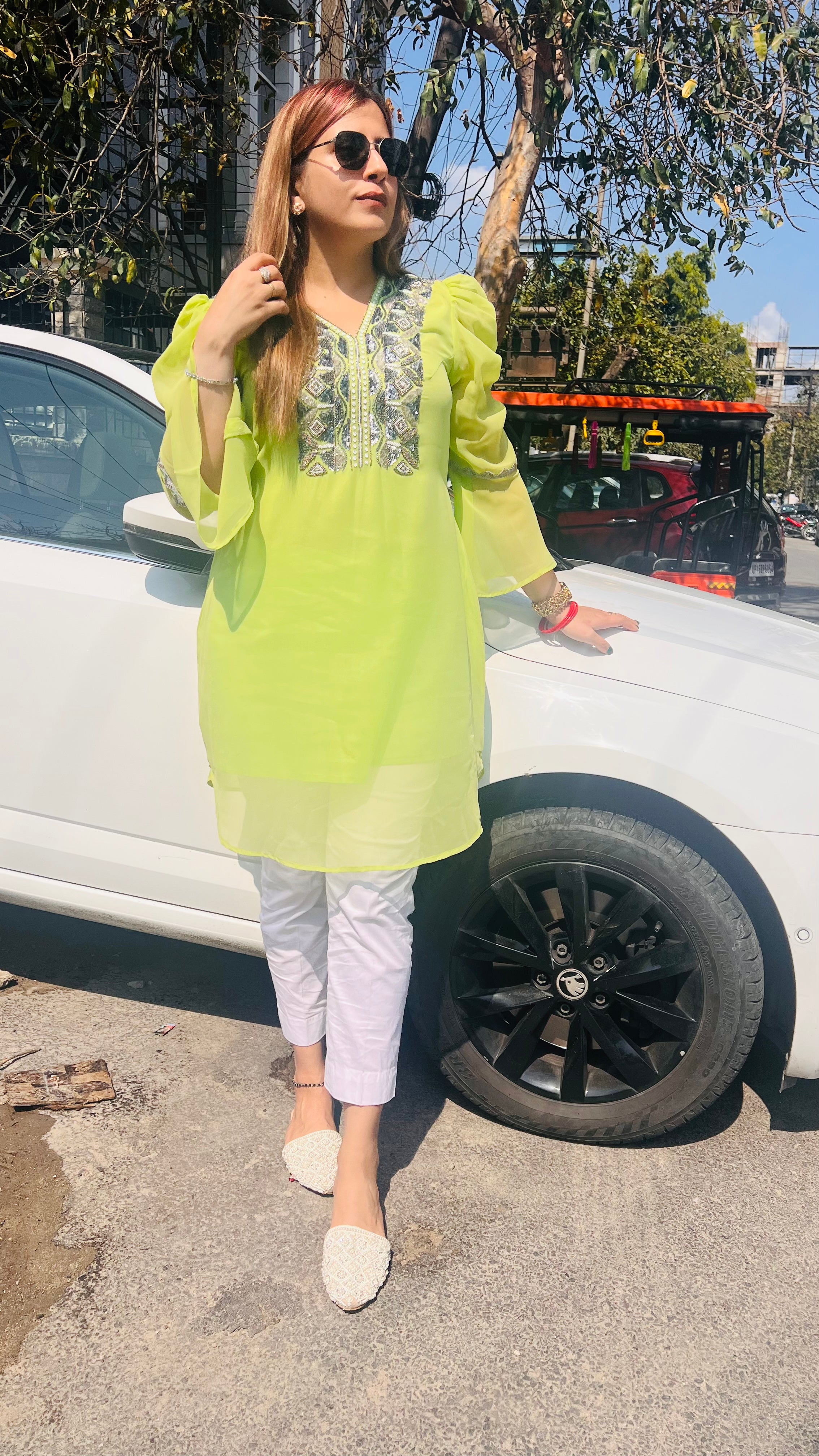 Pista Green Embroidered Kurti
