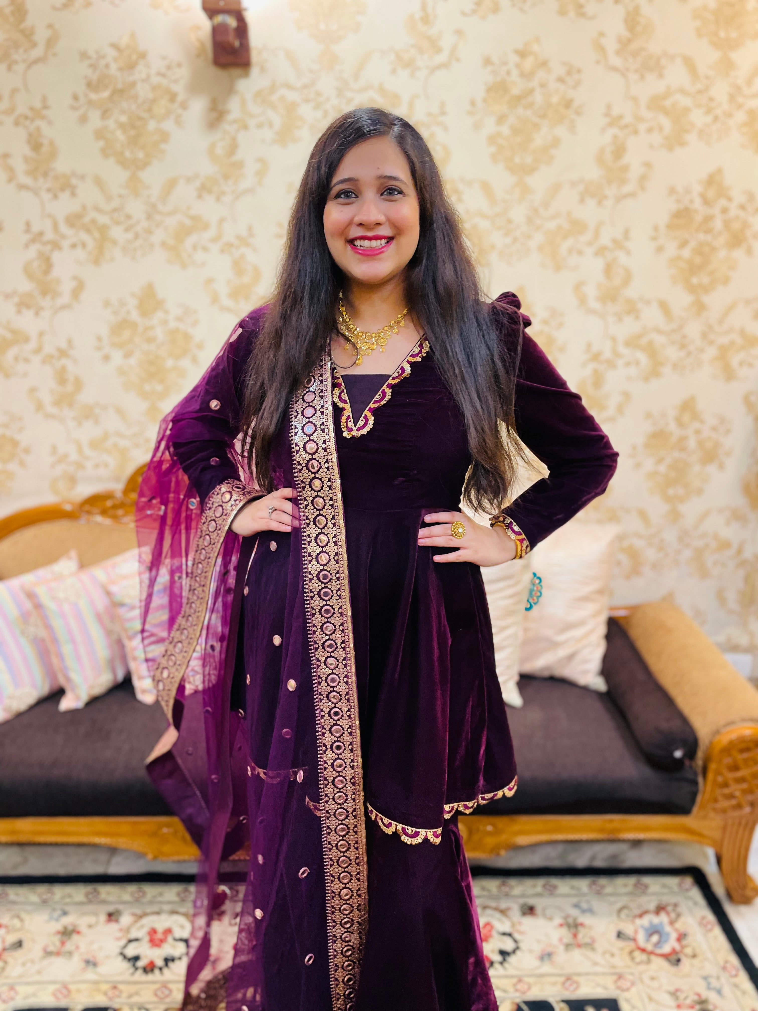 Wine Peplum & Garara Suit