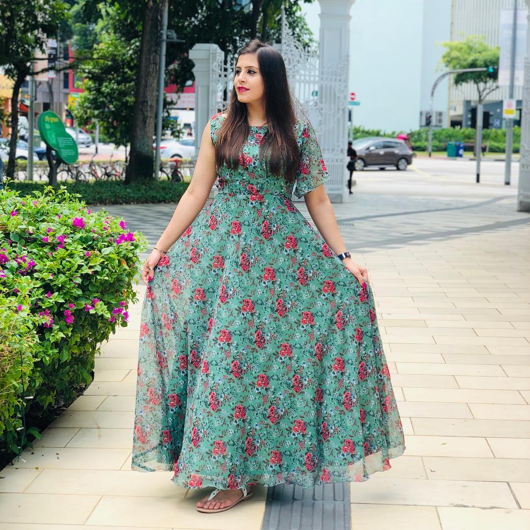 Pea Green Printed Maxi