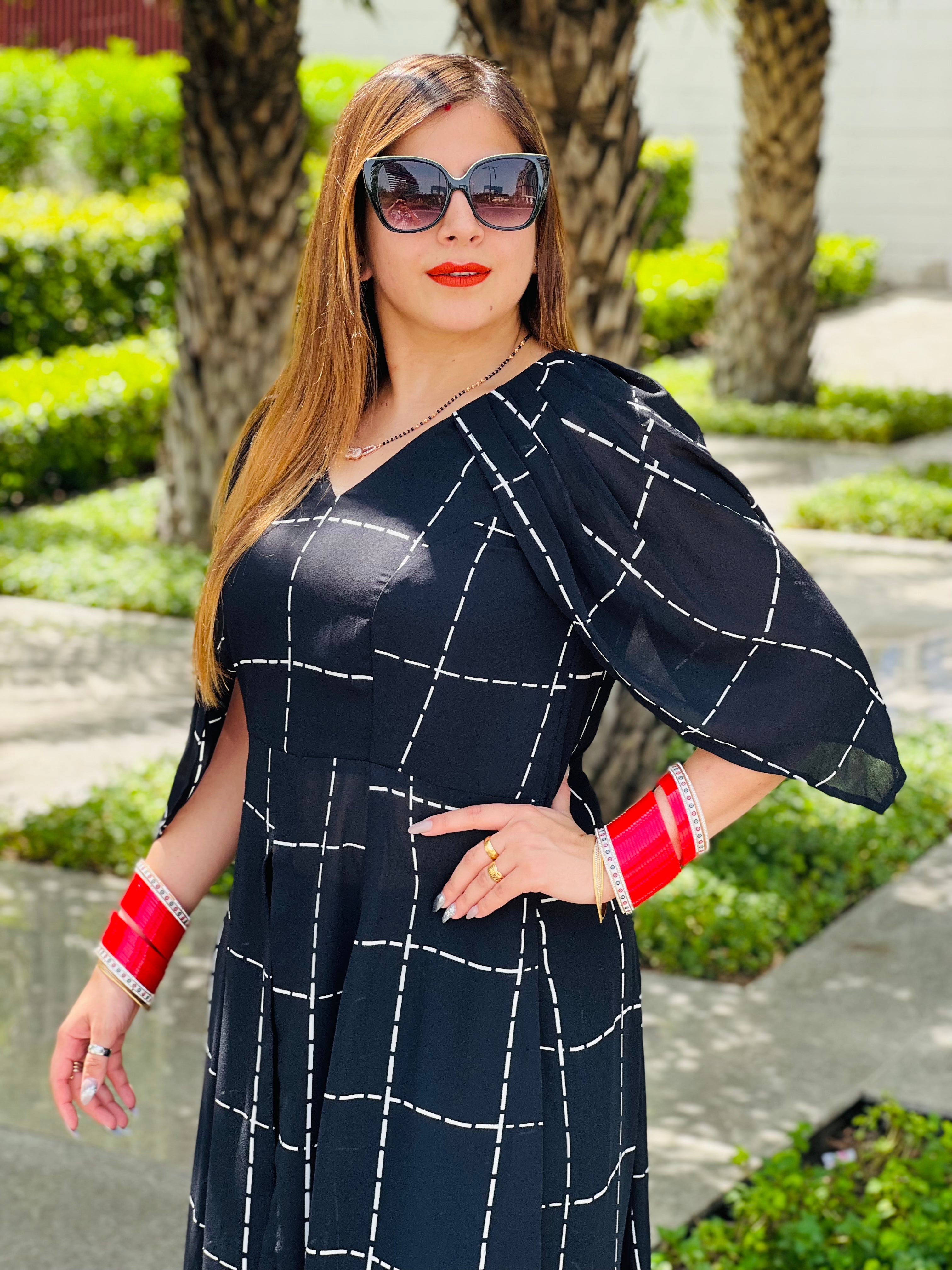 Black Geometric Slit Top